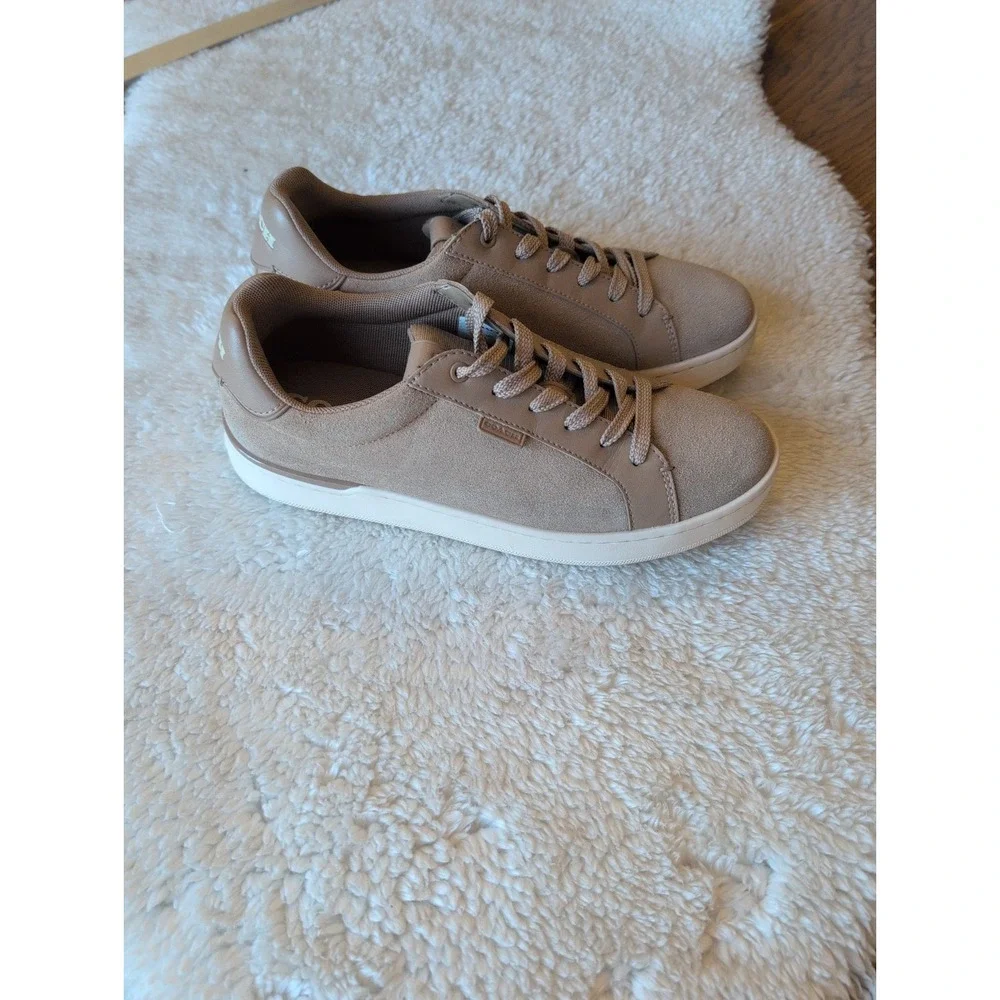 Womens Coach Lowline Tan Suede Sneakers Shoes Sz 8.5 CU191 Cream Excellent Cond